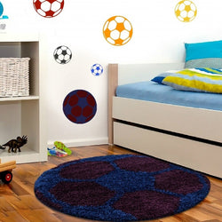 Round High-Pile Rug - Fun Blue