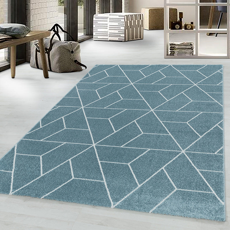 Retro floor rug - Stencil Triangle Blue/White
