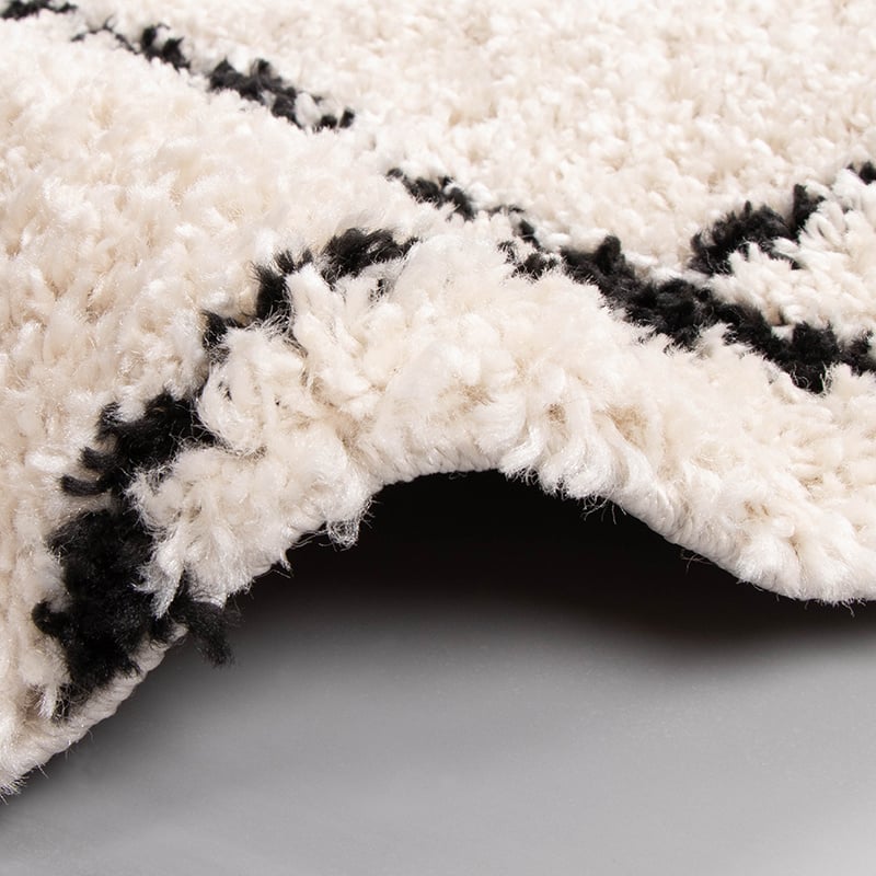 Round High Pile Rug - Grand Lines Cream/Black