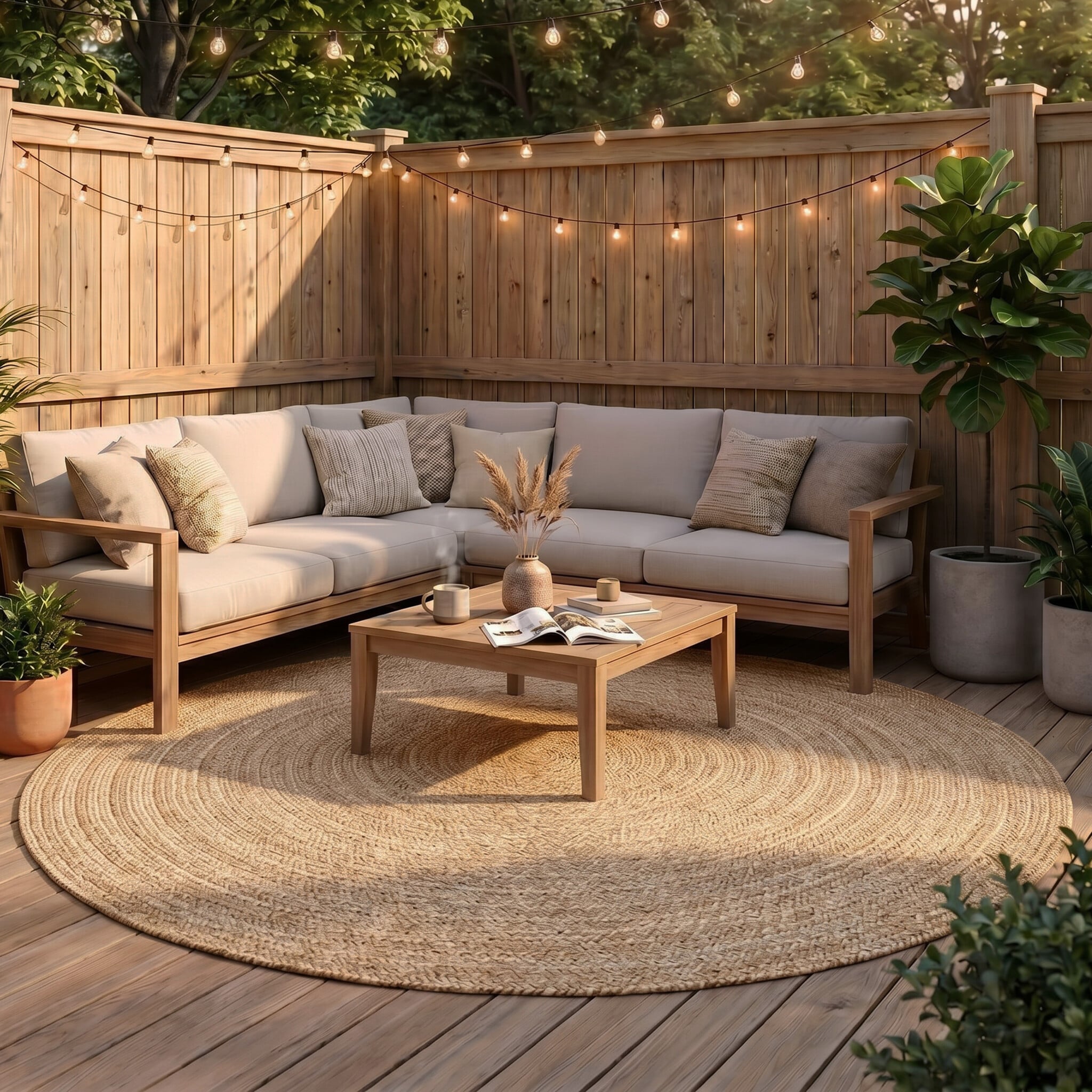 Round Jute Outdoor Rug - Bali Brown