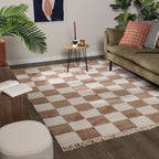 Checkerboard Rug - Blox Fringe Beige