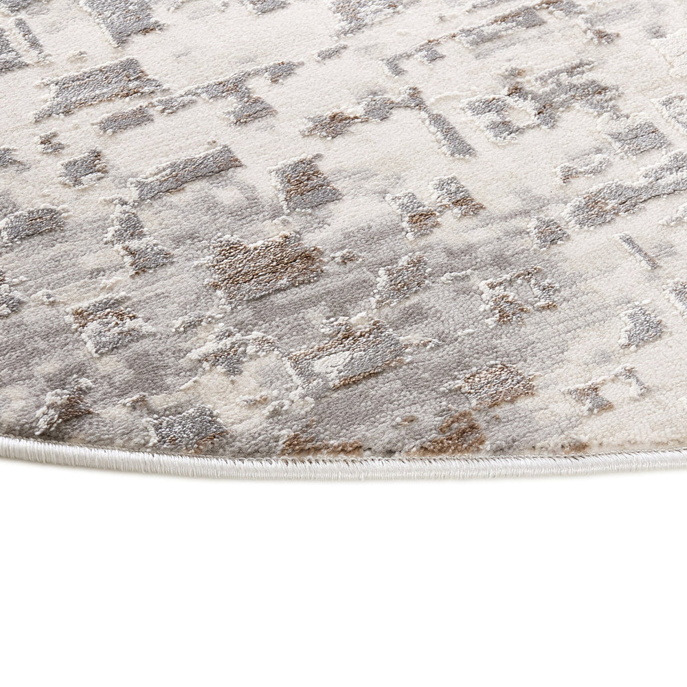 Round Low-Pile Floor Rug - Ghazi Brown/Cream 3600