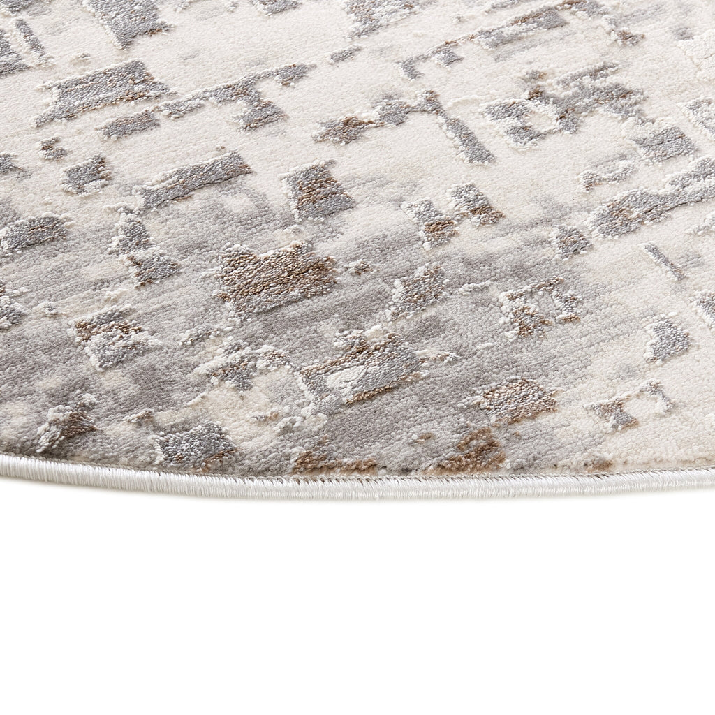 Round Low-Pile Floor Rug - Ghazi Brown/Cream 3600
