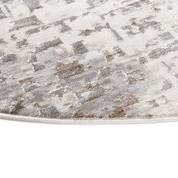 Round Low-Pile Floor Rug - Ghazi Brown/Cream 3600