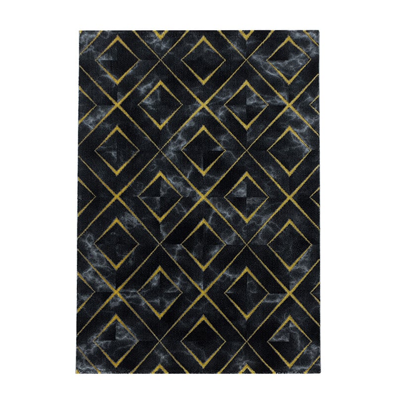 Modern floor rug - Marble Square Anthracite/Gold