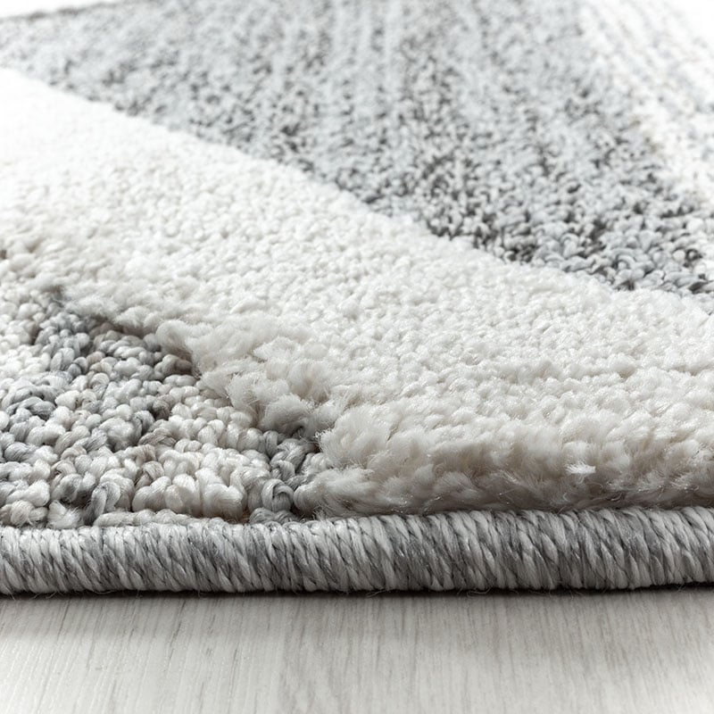 Round Scandinavian floor rug - Pitea Lines Grey/Cream