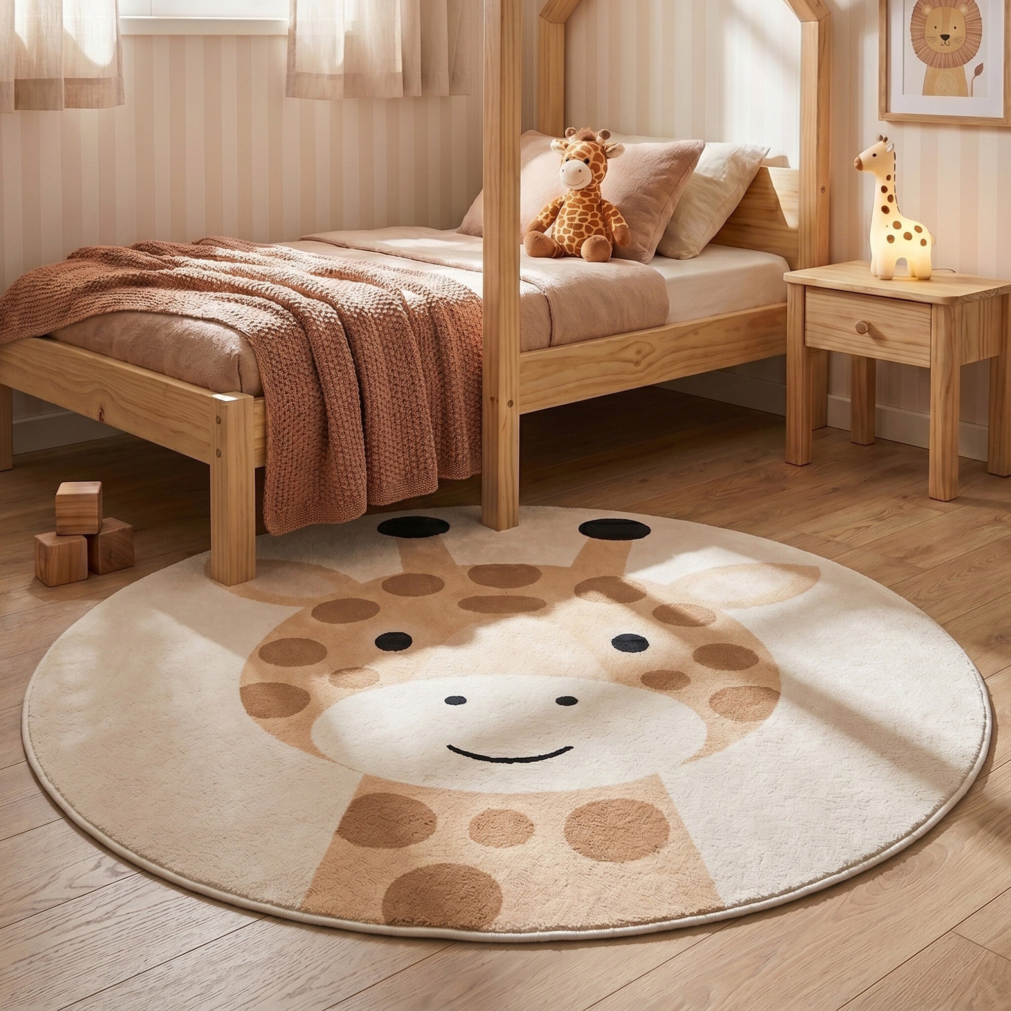 Round Washable Children’s Play Rug – Sammy Giraffe Beige