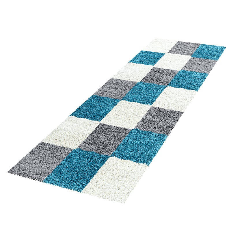 High-pile runner - Cube Turquoise
