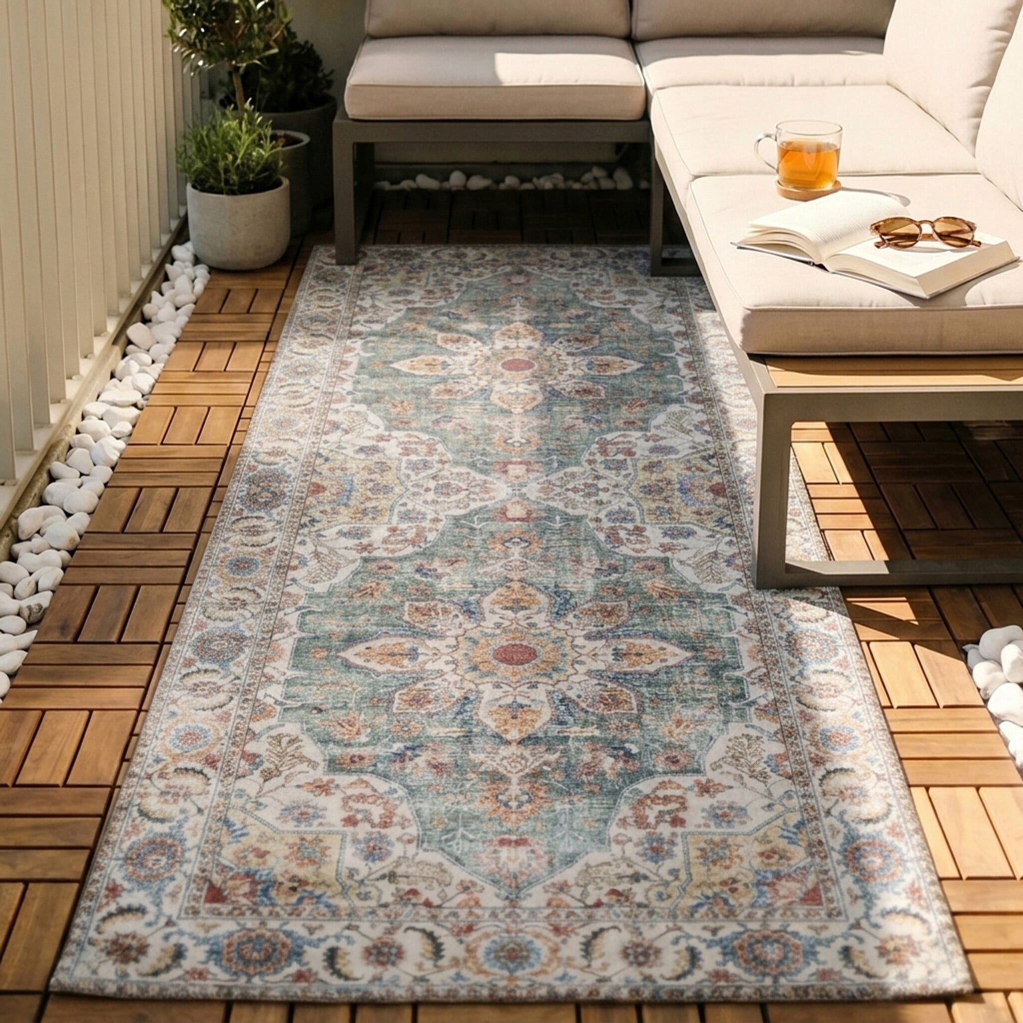Washable Runner - Domingo Mandala Olive Green