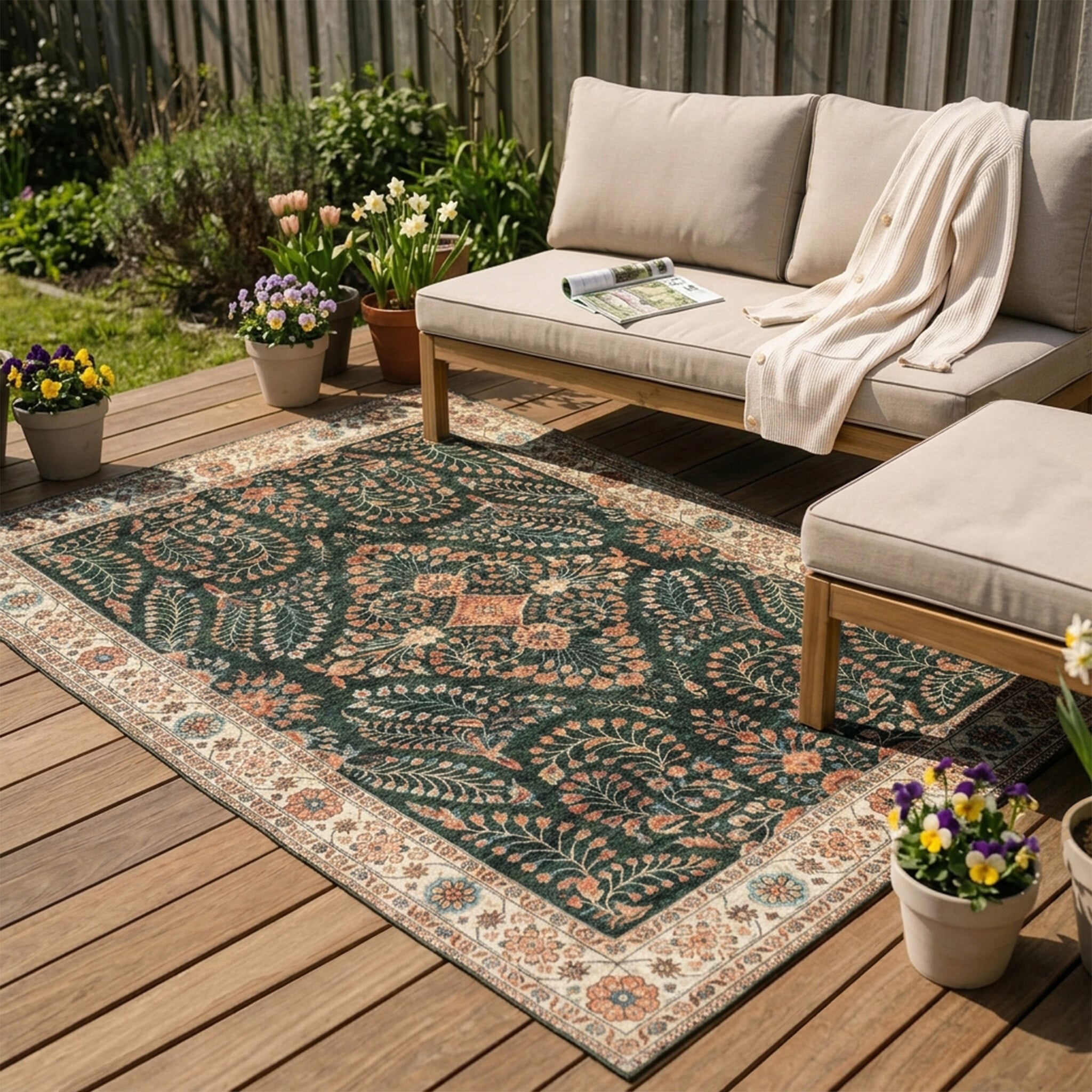 Vintage Outdoor Rug - Santo Flora Dark Green