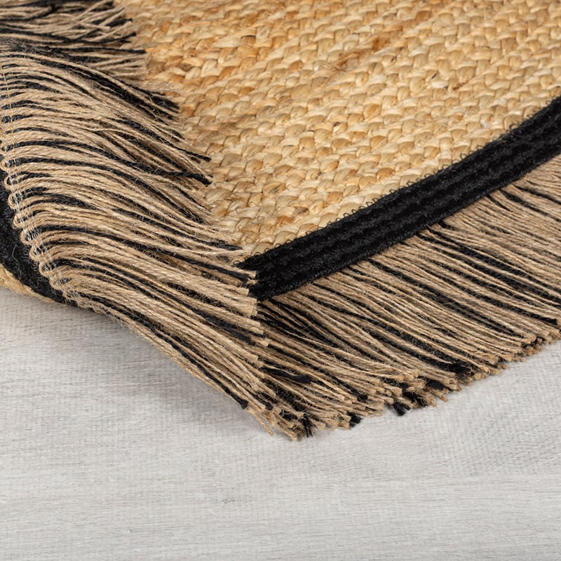 Round jute floor rug - Kahano Natural/Black