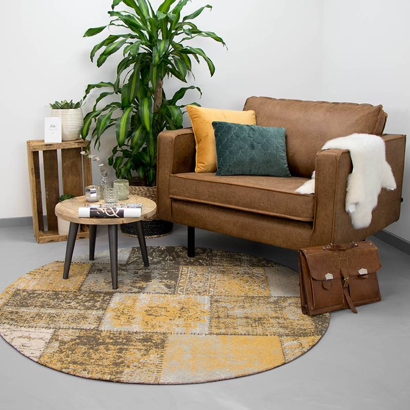 Round Patchwork Rug - Dreams Ochre Yellow