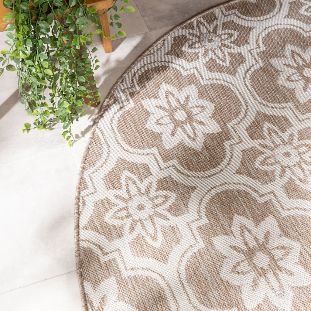 Round Outdoor Rug – Rio Flower Beige