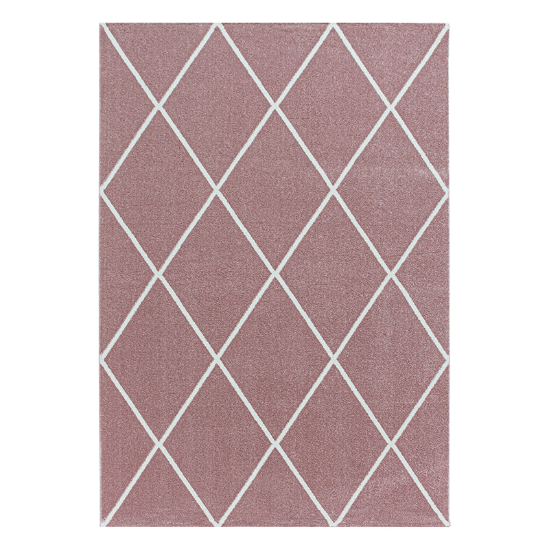 Low pile floor rug - Smoothly Lines Pink/White