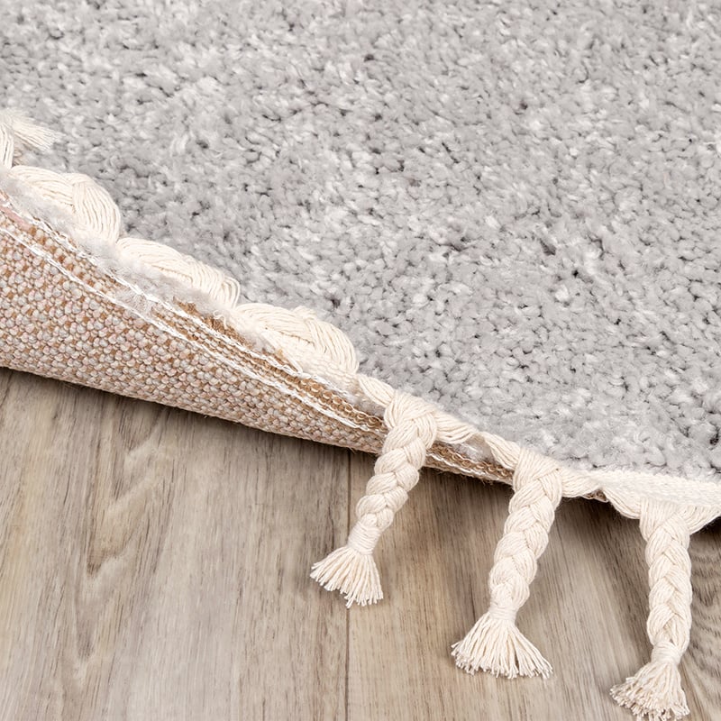 Round High Pile Rug - Lofty Fringe Light Grey