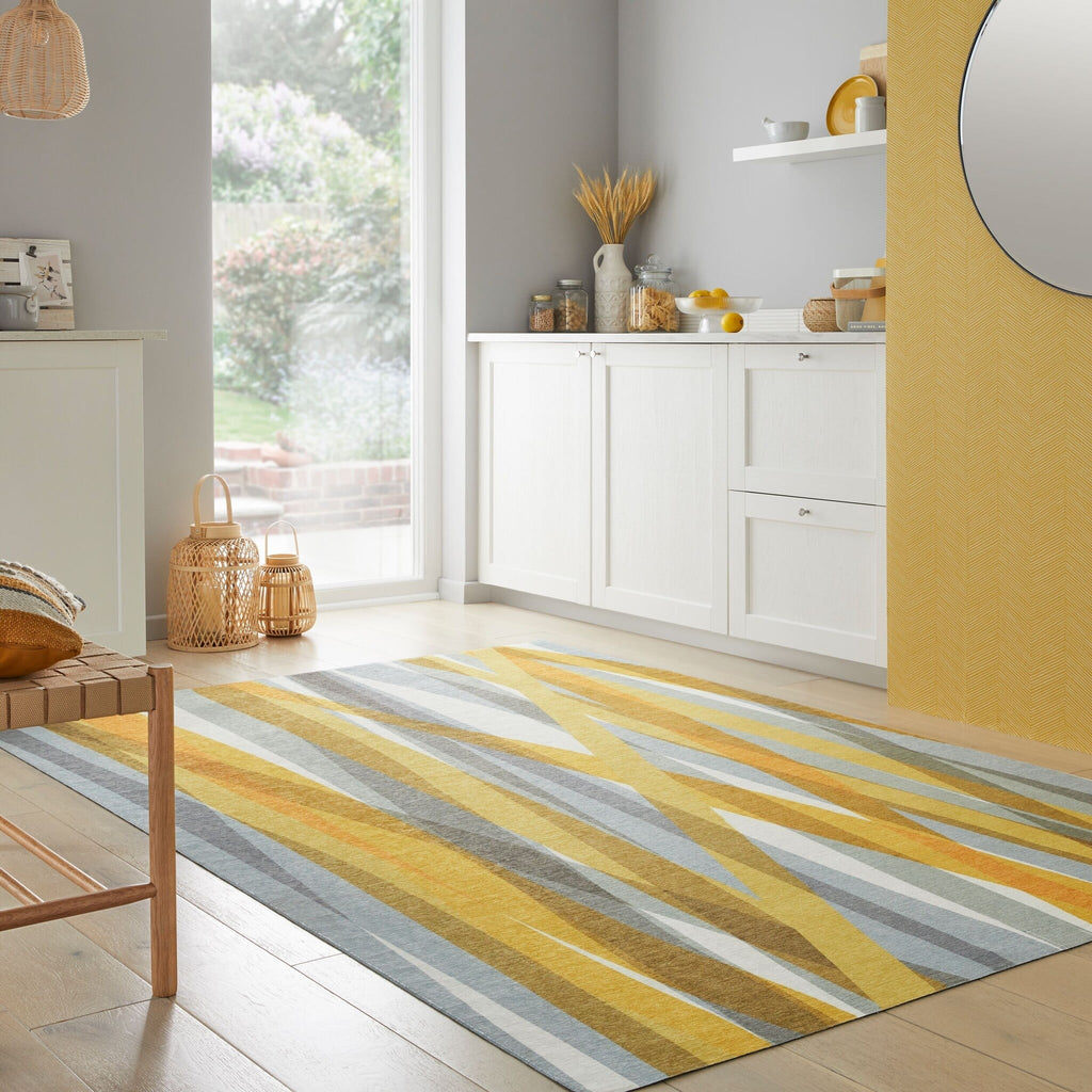 Washable floor rug - Fabio Stripe Grey/Yellow