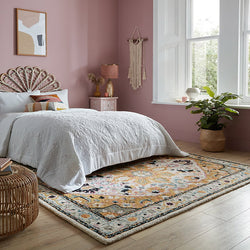 Wool floor rug - Wallo Dahlia Yellow/Multicolor