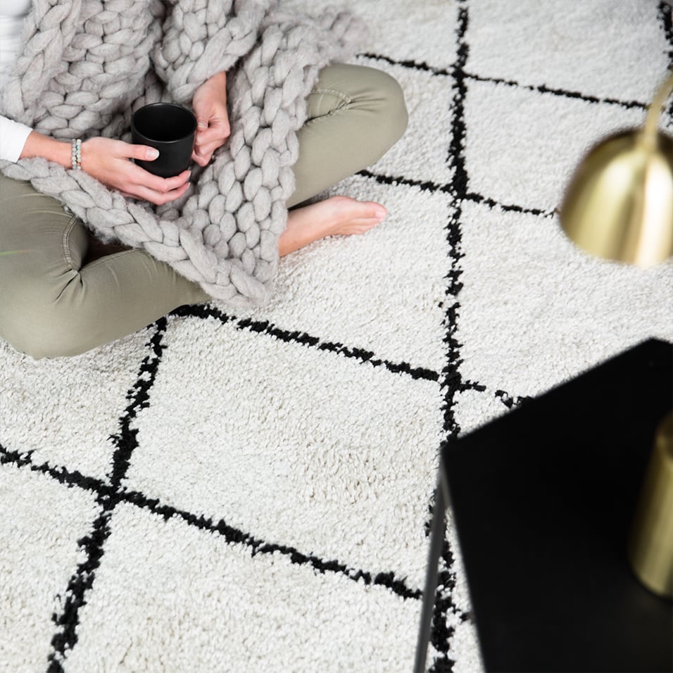 High Pile Rug - Grand Lines Cream/Black