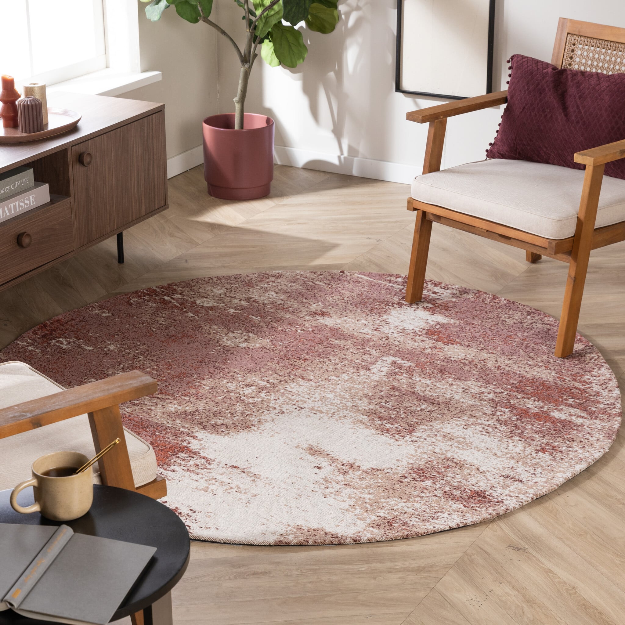 Round Abstract Rug – Candice Pink