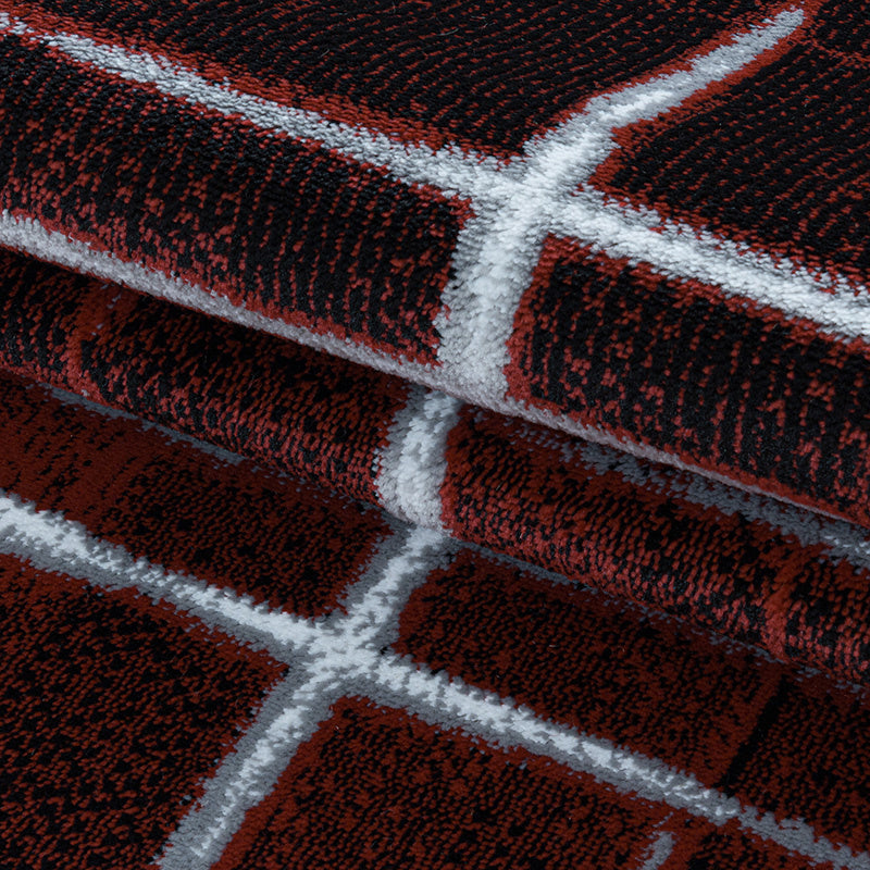 Modern Floor Rug - Streaky Scratch Red/White