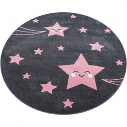 Round Children's Floor Rug - Anna Stars Pink