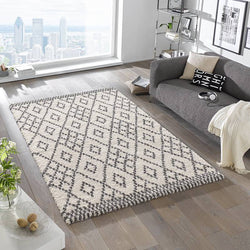 High-pile floor rug - Hamar Cubes Cream/Grey