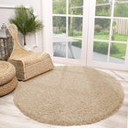 Round High Pile Rug - Solid Beige