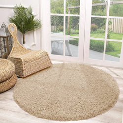 Round High Pile Rug - Solid Beige