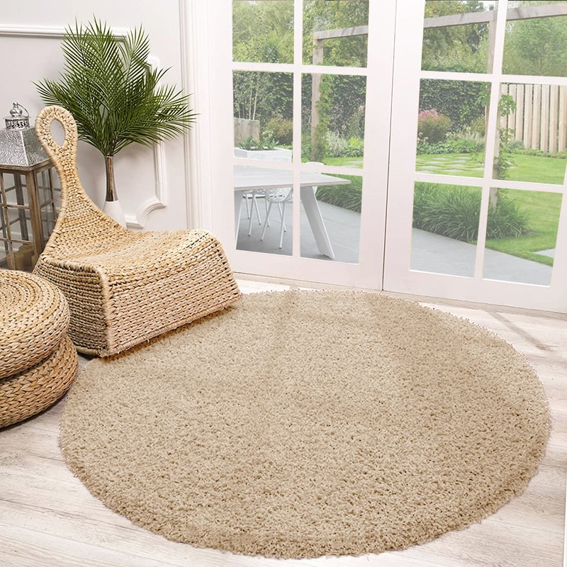 Round High Pile Rug - Solid Beige