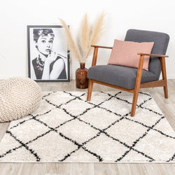 Square High Pile Rug - Grand Lines Cream/Black