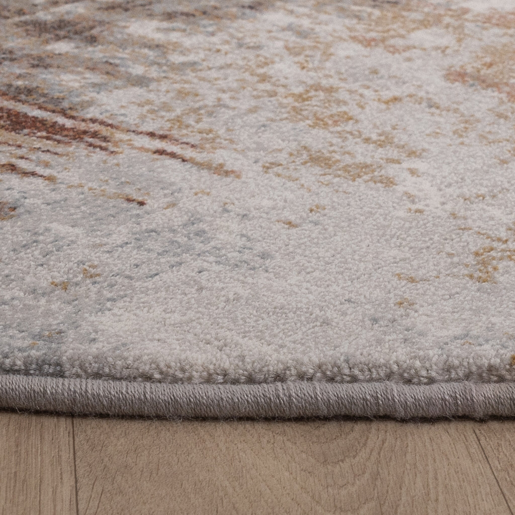 Round Abstract Rug - Xavier Brush Taupe/Red
