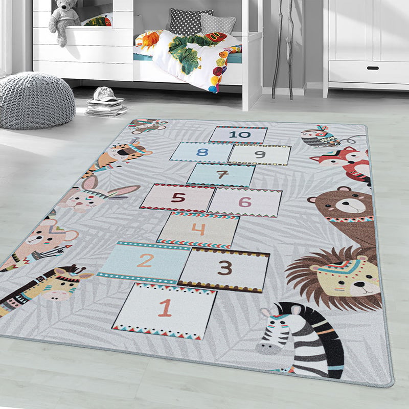 Play Rug - Pleun Animals Hopscotch Grey
