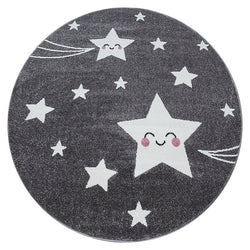Round children's floor rug - Anna Stars Grey