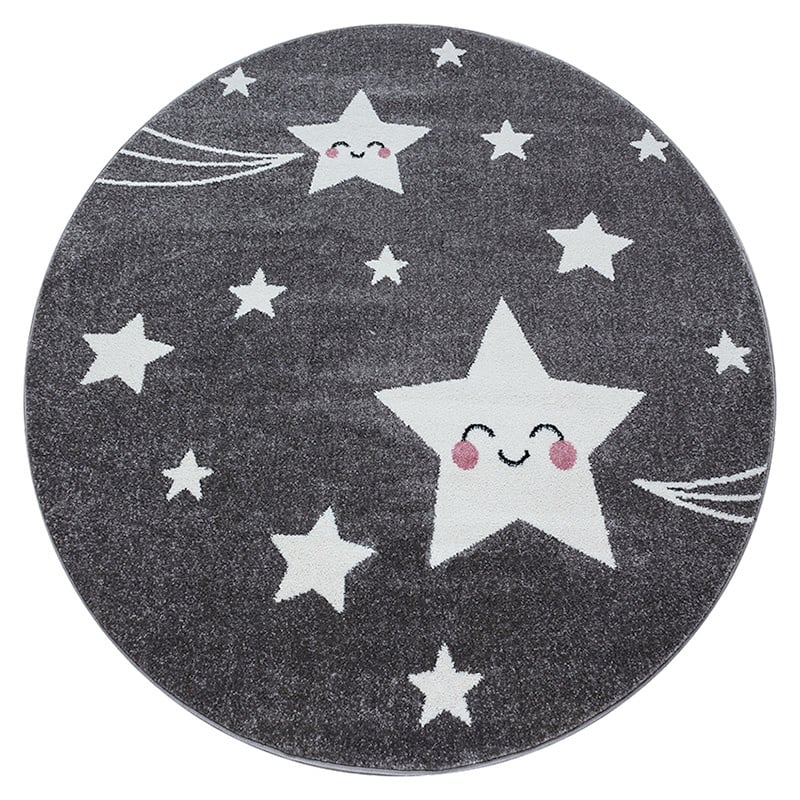 Round children's floor rug - Anna Stars Grey