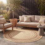 Round Jute Outdoor Rug - Mavi Border Cream/Brown