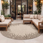 Round Outdoor Rug - Tiga Edge Taupe