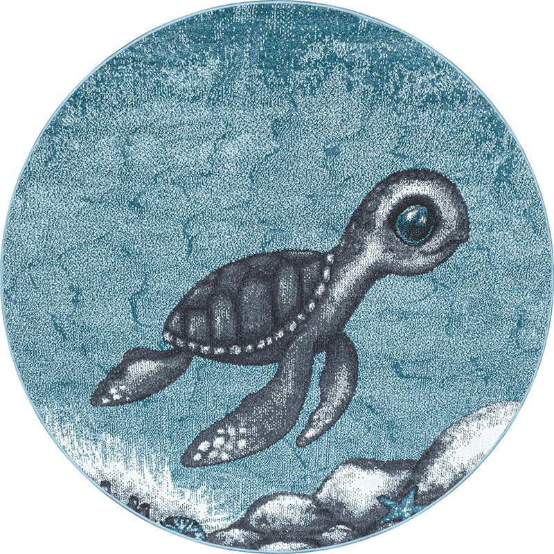 Round children's floor rug - Bambi Turtle Blue
