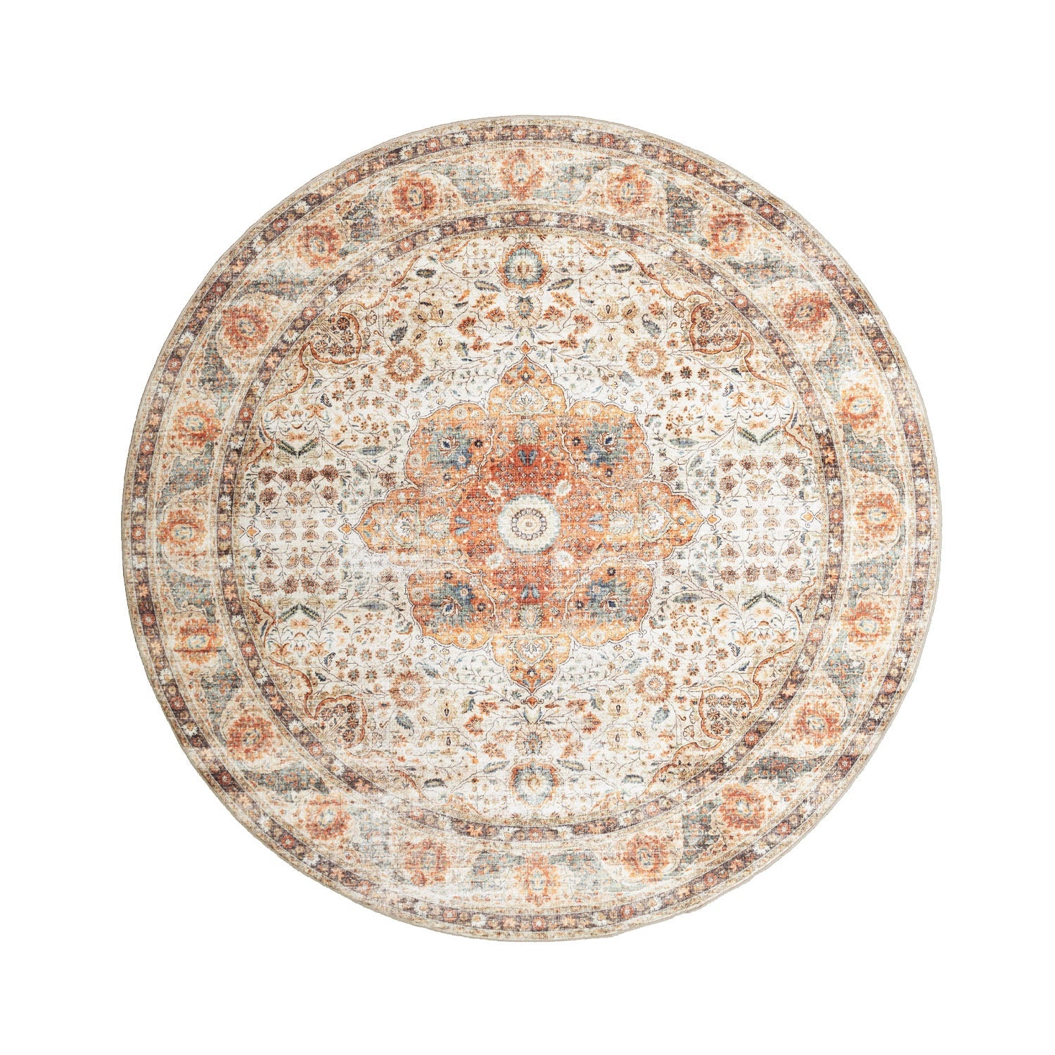 Round Indoor Outdoor Rug - Kairo Medallion Cream/Multicolour