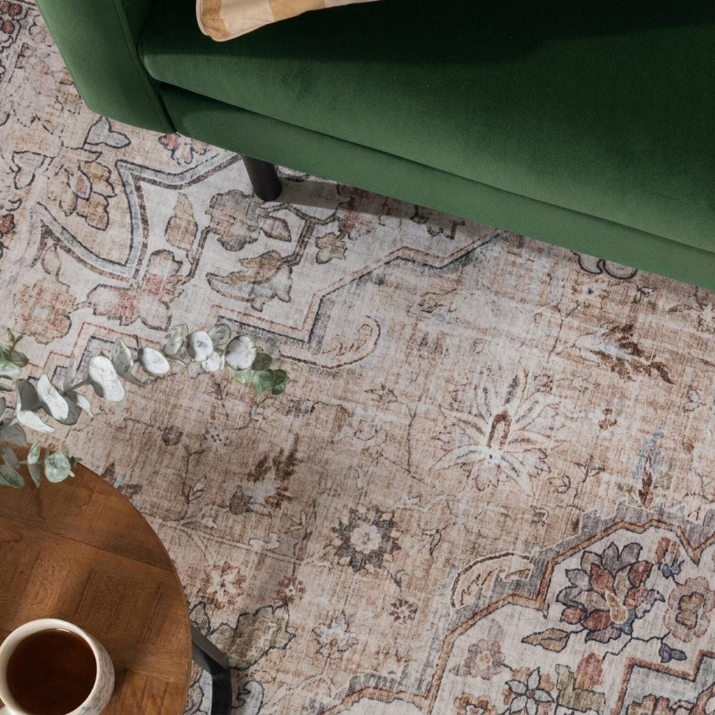 Runder Orientteppich – Leyla Medaillon Taupe