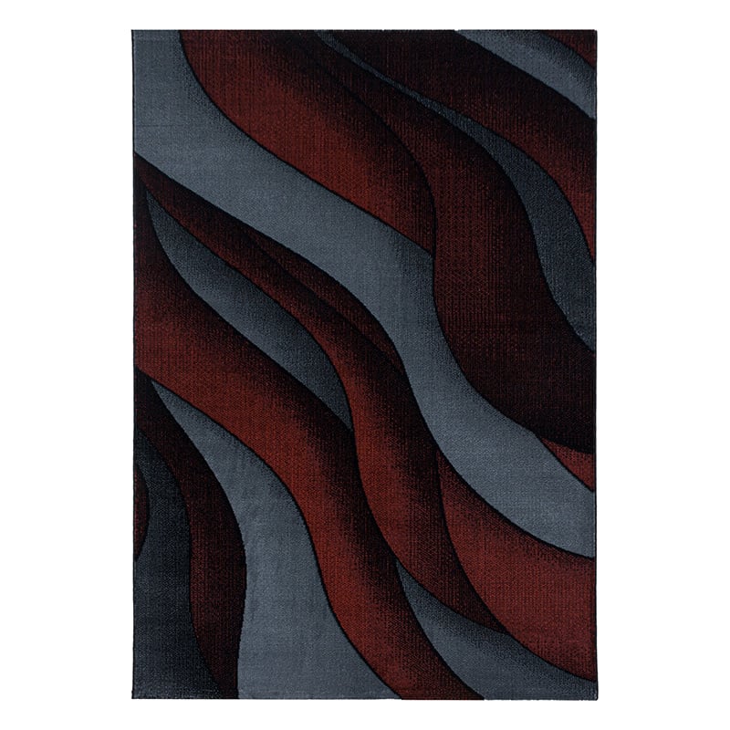 Modern Area Rug - Streaky Waves Red/Black