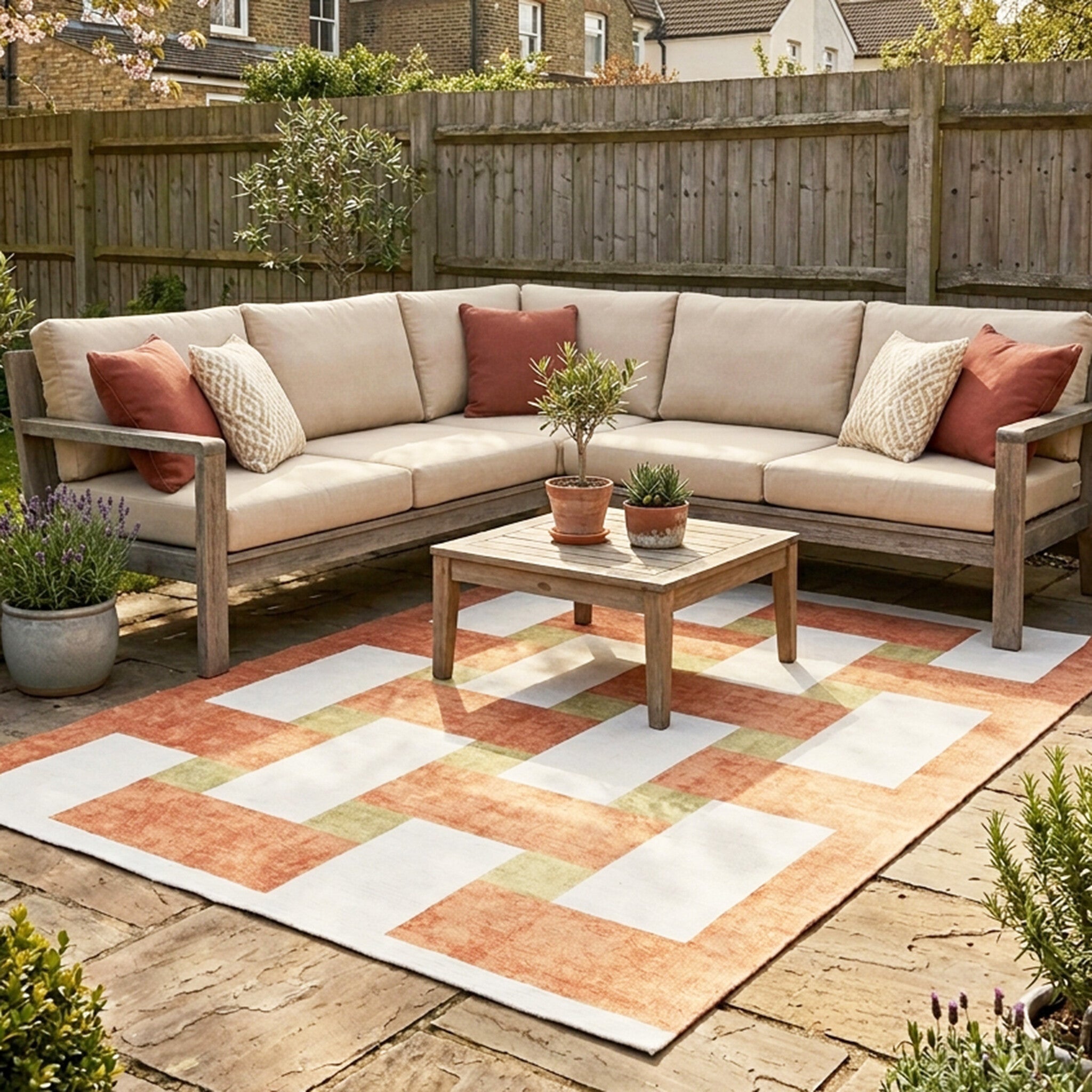 Retro Indoor Outdoor Rug - Pop Lines Terracotta