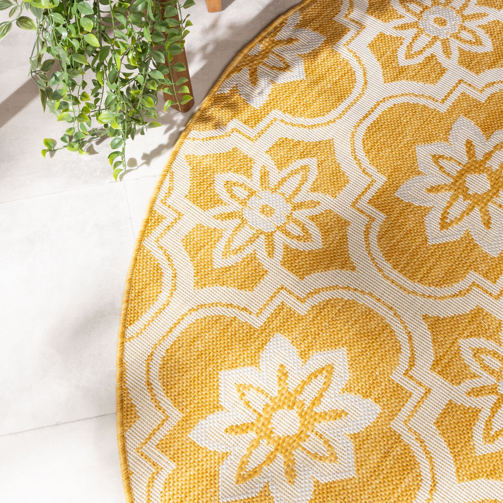 Round Outdoor Rug – Rio Flower Yellow