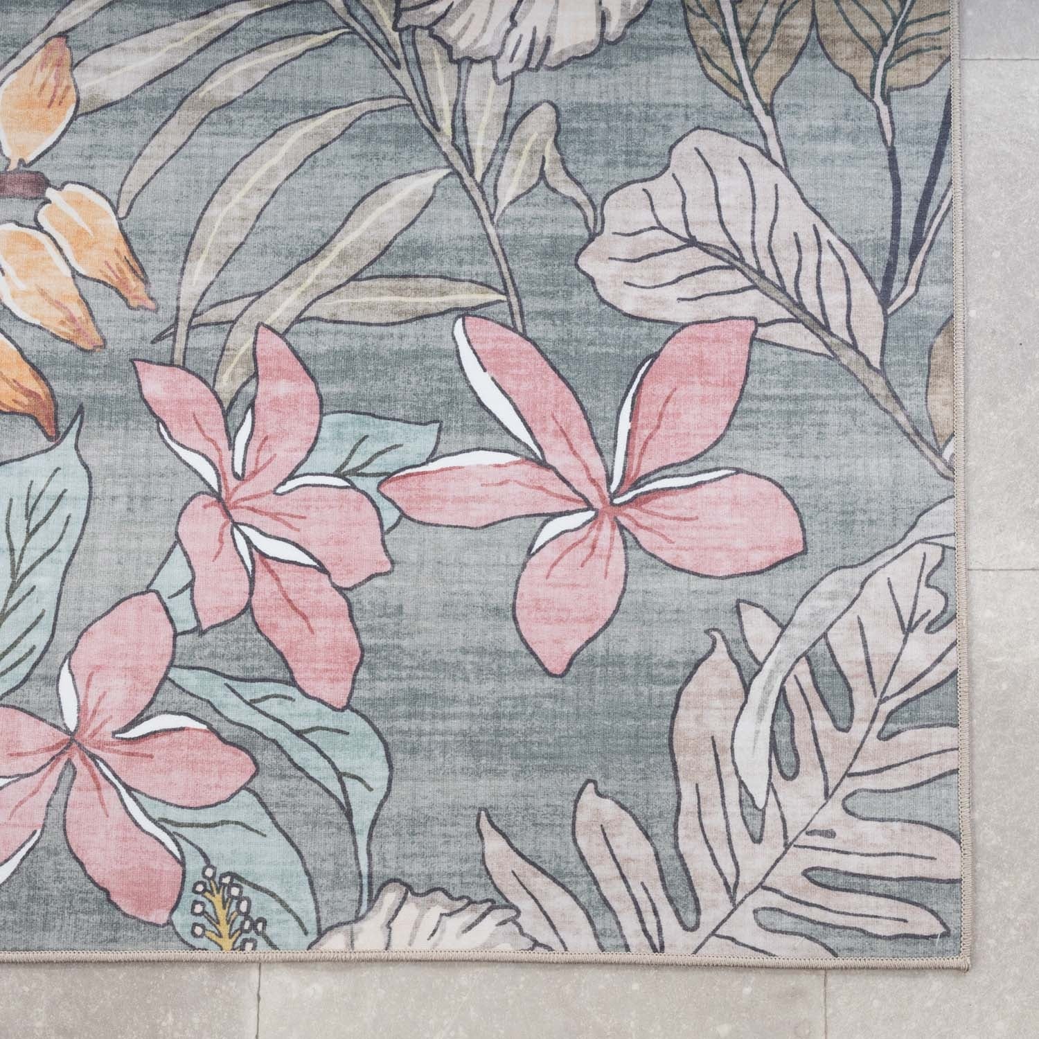 Outdoor rug flowers - Poppy Olive green