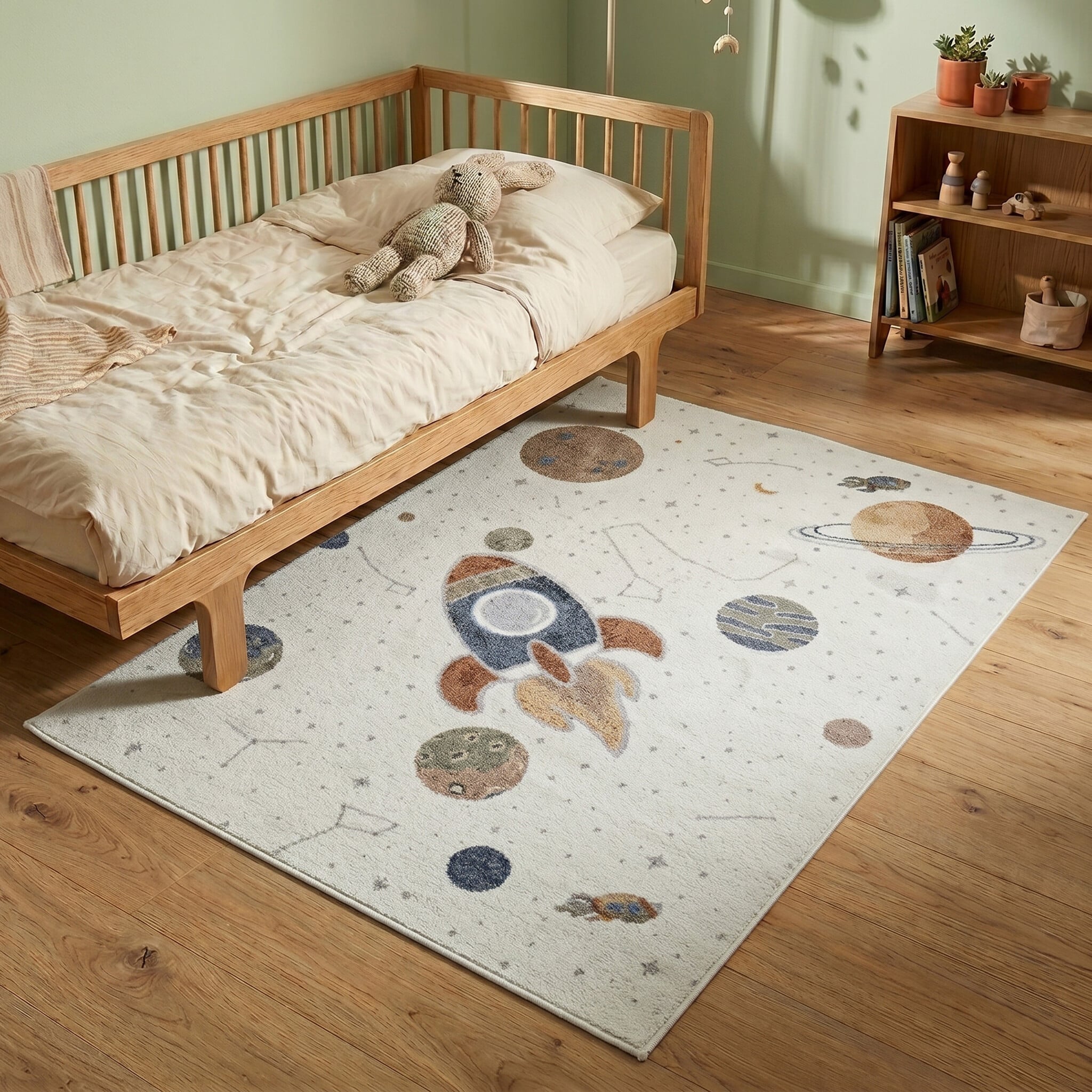 Washable Kids Rug - Mace Rocket Cream