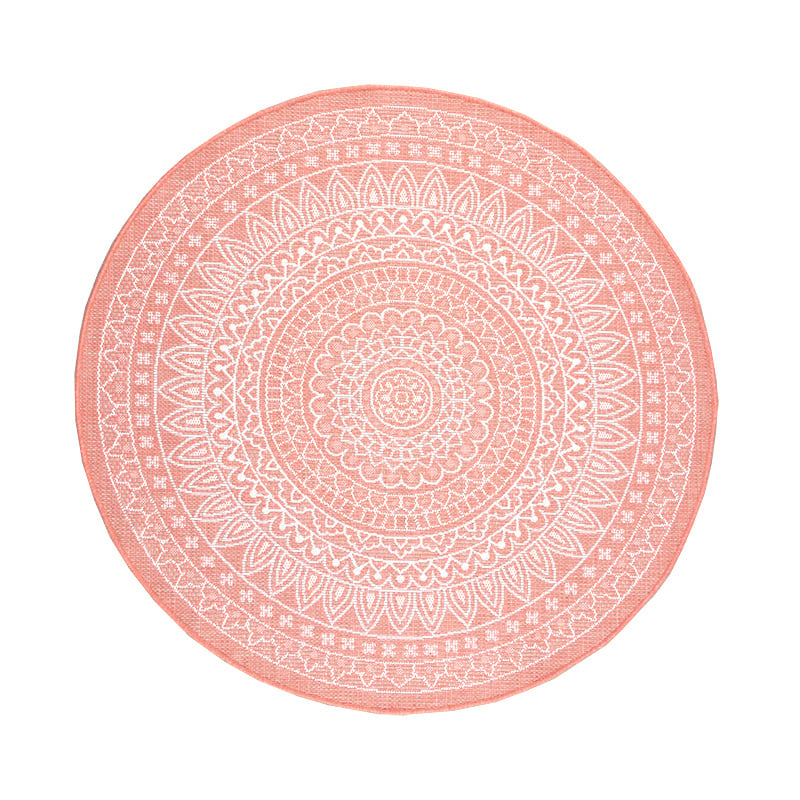 Round Outdoor Rug - Summer Azteca Pink