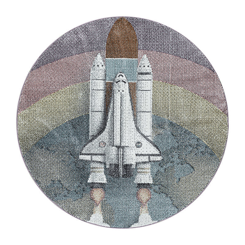 Round Children's Floor Rug - Fleurtje Rocket Multicolor