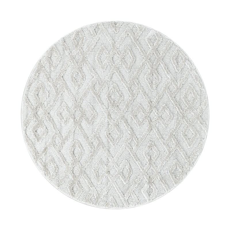 Round Scandinavian Floor Rug - Pitea Pattern Cream