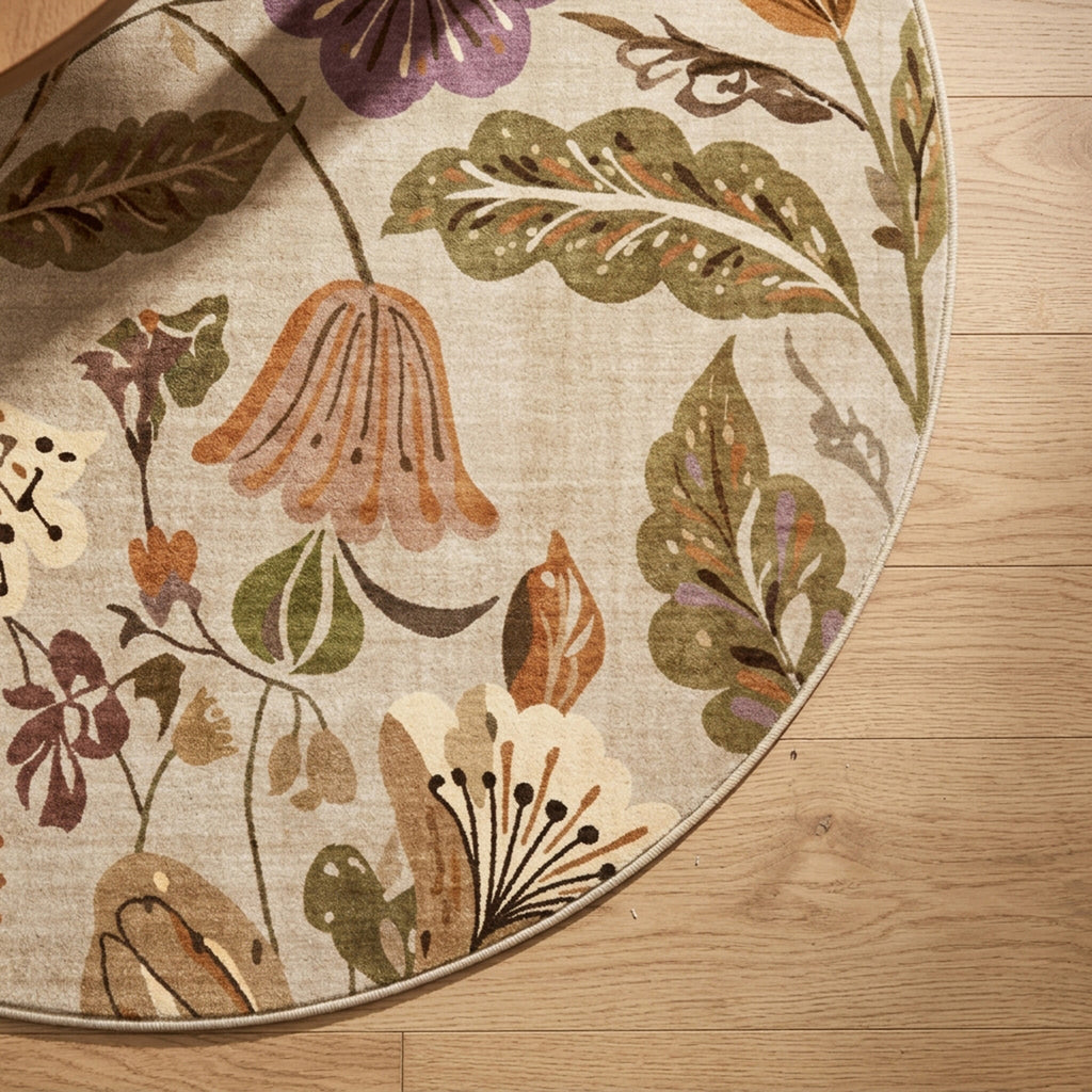 Round washable rug - Misty Flowers Cream