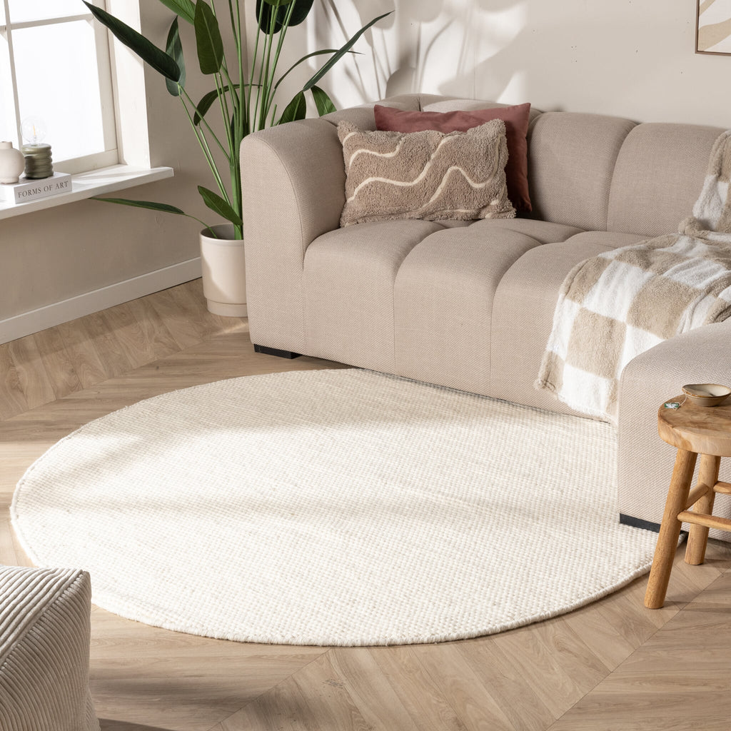 Round Wool Rug - Feline White