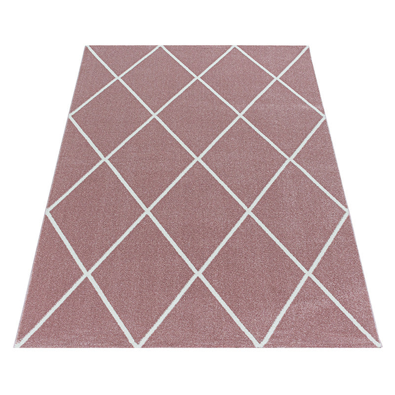Low pile floor rug - Smoothly Lines Pink/White